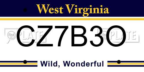 CZ7B3O West Virginia License Plate