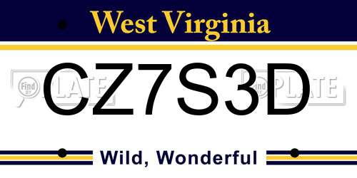 CZ7S3D West Virginia License Plate