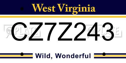 CZ7Z243 West Virginia License Plate