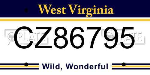 CZ86795 West Virginia License Plate