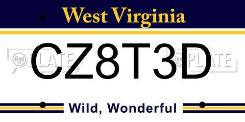 CZ8T3D West Virginia License Plate