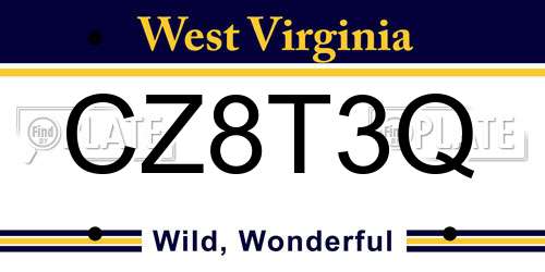 CZ8T3Q West Virginia License Plate