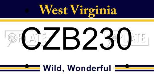 CZB230 West Virginia License Plate