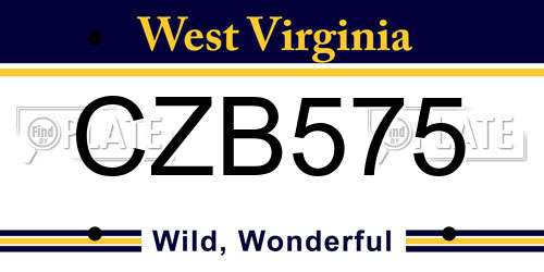 CZB575 West Virginia License Plate