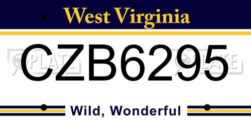 CZB6295 West Virginia License Plate