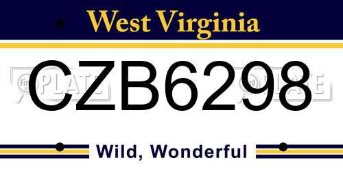 CZB6298 West Virginia License Plate