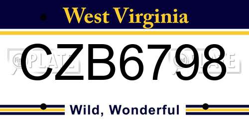 CZB6798 West Virginia License Plate