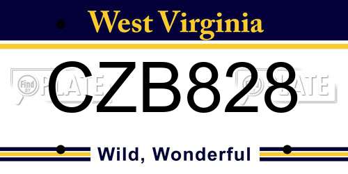 CZB828 West Virginia License Plate