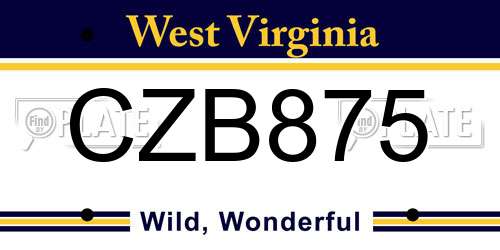 CZB875 West Virginia License Plate