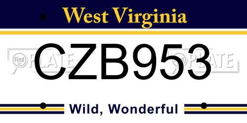 CZB953 West Virginia License Plate