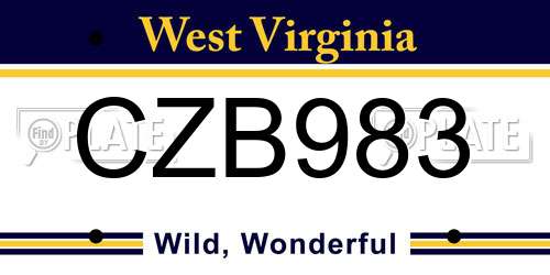 CZB983 West Virginia License Plate