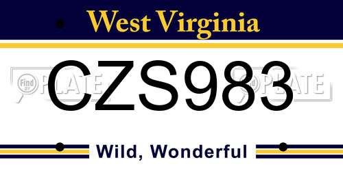 CZS983 West Virginia License Plate