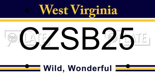 CZSB25 West Virginia License Plate