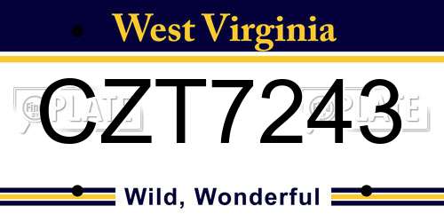 CZT7243 West Virginia License Plate