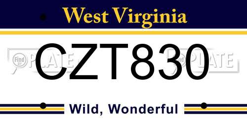 CZT830 West Virginia License Plate