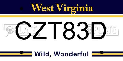 CZT83D West Virginia License Plate