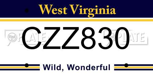 CZZ830 West Virginia License Plate