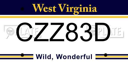 CZZ83D West Virginia License Plate