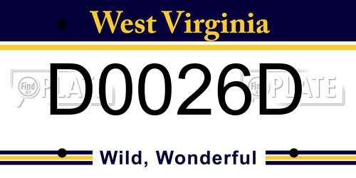 D0026D West Virginia License Plate
