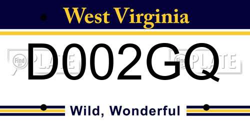 D002GQ West Virginia License Plate