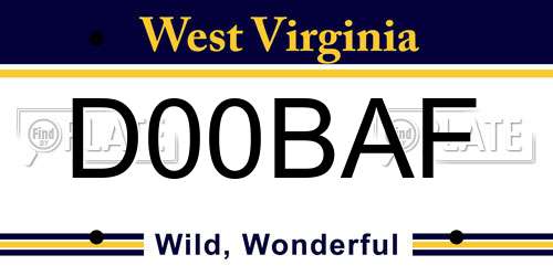 D00BAF West Virginia License Plate
