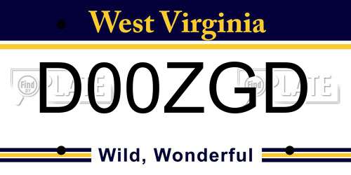 D00ZGD West Virginia License Plate