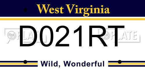 D021RT West Virginia License Plate