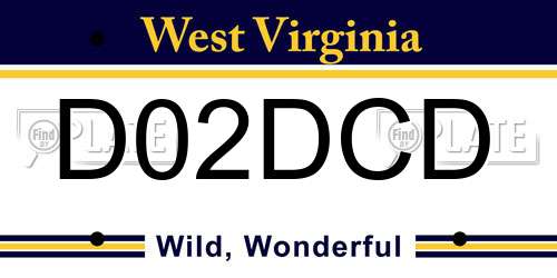 D02DCD West Virginia License Plate