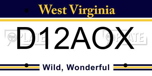 D12AOX West Virginia License Plate