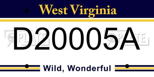 D20005A West Virginia License Plate