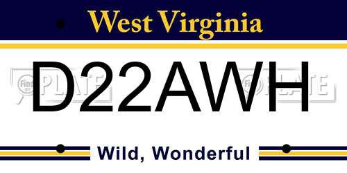 D22AWH West Virginia License Plate