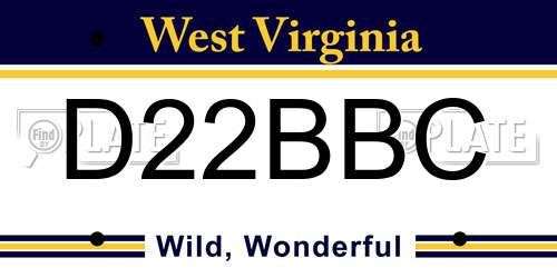 D22BBC West Virginia License Plate