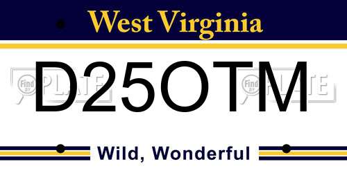 D25OTM West Virginia License Plate
