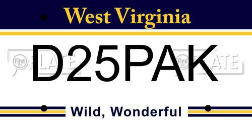 D25PAK West Virginia License Plate
