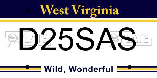 D25SAS West Virginia License Plate