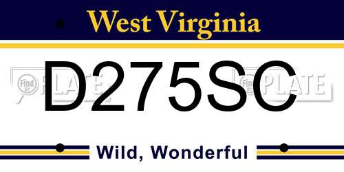 D275SC West Virginia License Plate