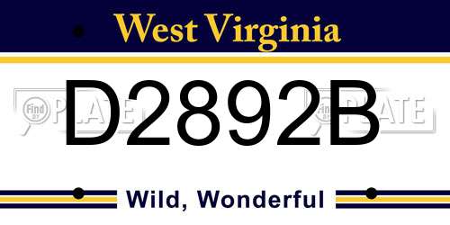 D2892B West Virginia License Plate