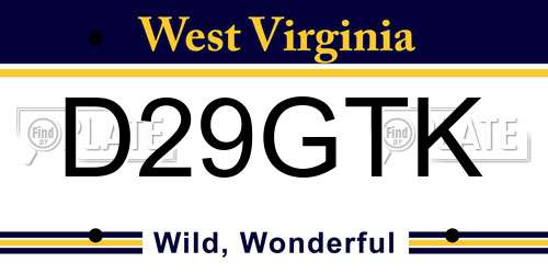D29GTK West Virginia License Plate