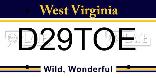 D29TOE West Virginia License Plate