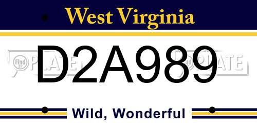 D2A989 West Virginia License Plate