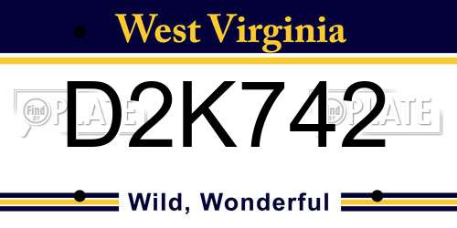 D2K742 West Virginia License Plate