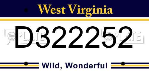 D322252 West Virginia License Plate