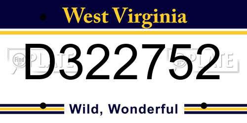 D322752 West Virginia License Plate