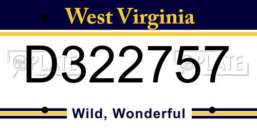D322757 West Virginia License Plate