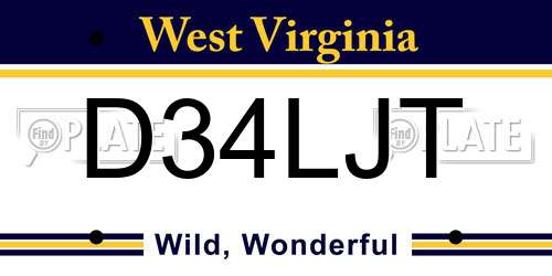 D34LJT West Virginia License Plate