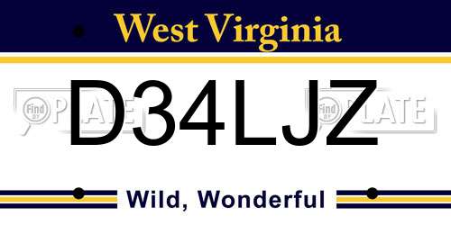 D34LJZ West Virginia License Plate