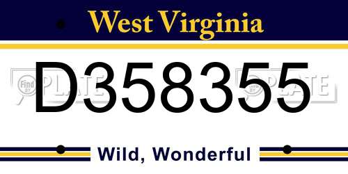 D358355 West Virginia License Plate