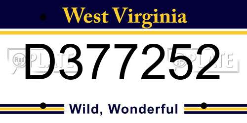 D377252 West Virginia License Plate