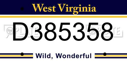 D385358 West Virginia License Plate
