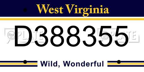 D388355 West Virginia License Plate